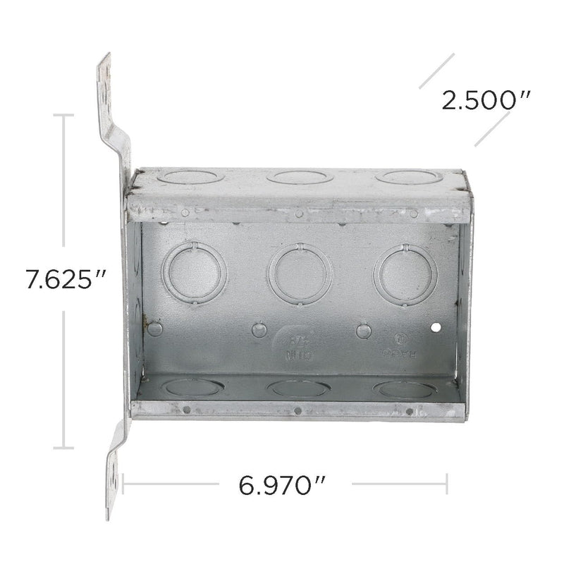 [AUSTRALIA] - RACO 686 2-1/2-Inch Deep 3-Gang Switch Box, Welded with 1/2-Inch Setback Side Bracket and (10) Concentric (Knockouts 