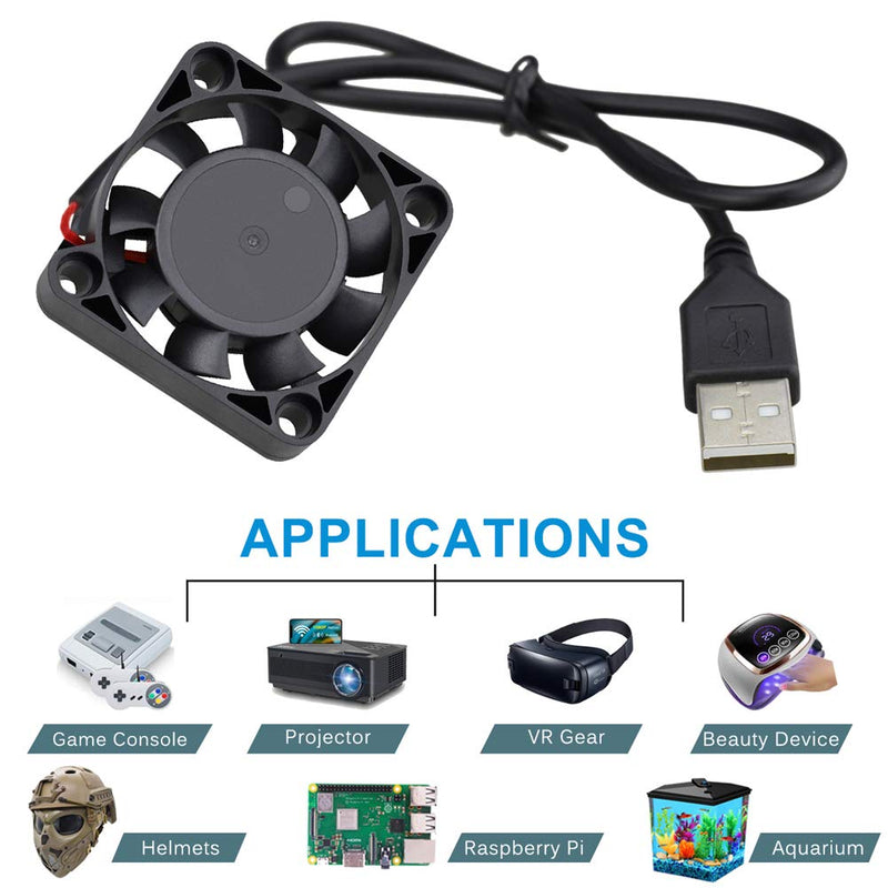 GDSTME 40mm USB Fan for VR Gear, Aquarium, Roku, Router, Raspberry Pi, Cosplay, Helmet Cooling Ventilation 40x40x10mm