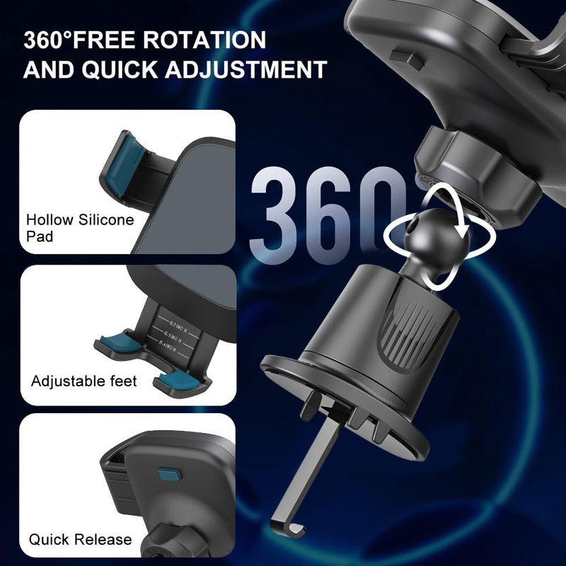 Wireless Car Charger, Auto-Clamping Air Vent Mount Car Phone Holder - 15W/10W/7.5W Fast Charging Compatible with iPhone 17/16/15/14/13/13 Pro/12 Pro Max/12 Pro/12 & Samsung Galaxy, Gift for Men Women Grey
