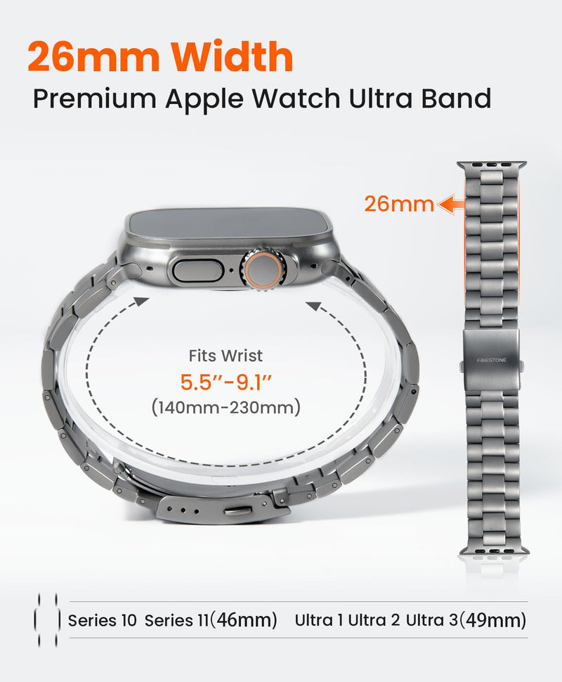 Titanium Watch Band Compatible with Apple Watch Ultra 3 & Ultra 2 1 49mm - 26mm Wide-Body Metal Apple Watch Ultra Band with Scratch Resistant DLC Coating for men - CRNS01 Business Series Titanium | 26mm Width