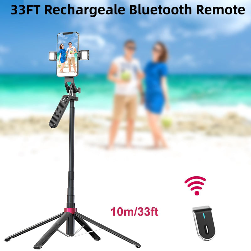 WOVTE 71" Selfie Stick Tripod with 2 Lights, Extendable Tripod for iPhone, Selfie Stick Tripod Stand with Remote, Portable Phone Tripod for Cell Phone Compatible with iPhone/Android, Gopro