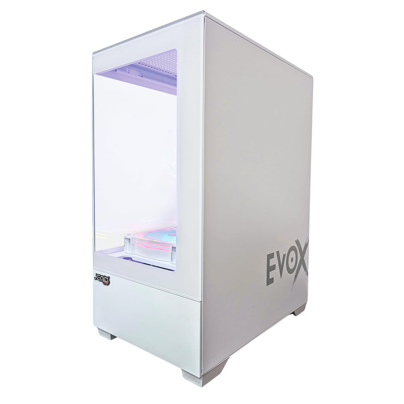 Evo X Gaming PC Case, White, Tempered Glass Panels, 3 ARGB Fans Included, Micro-ATX Computer Case, Gaming Chassis