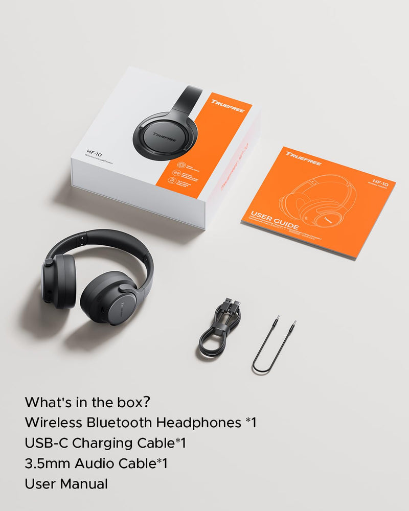 truefree HF10, Hybrid Active Noise Cancelling Foldable Headphones | Wireless Over Ear Bluetooth 6.0 ANC Headset, 125 Hours Playtime, Spatial Audio, Deep Bass, App Custom EQ, Dual Connection