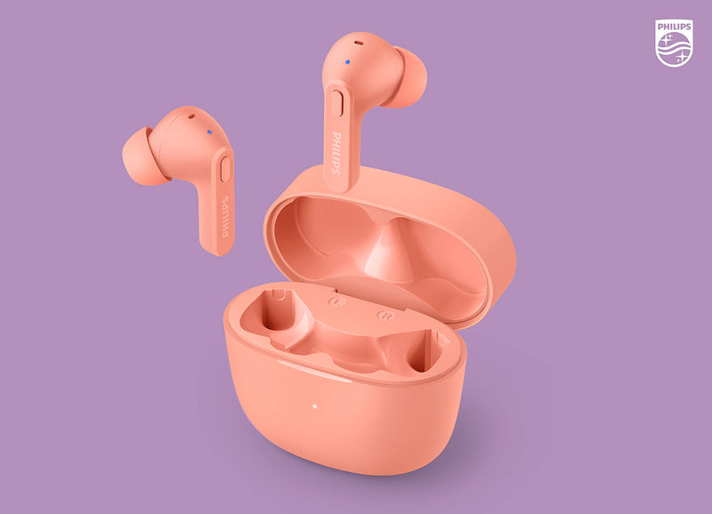 Philips T2206 True Wireless Headphones with IPX4 Water Resistance and Super-Small Charging case Peachy Pink One size fits all In-Ear with Tip
