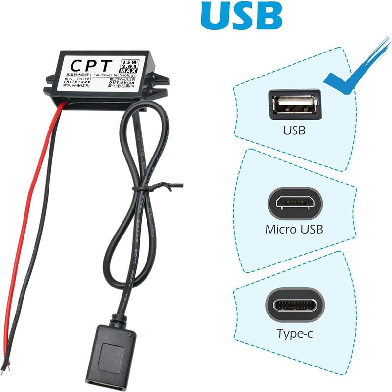 [AUSTRALIA] - 12V to 5V USB Adapter, DC Buck Converter Module 3A 15W Car Power Converter Adapter (Single USB) 1 Items 