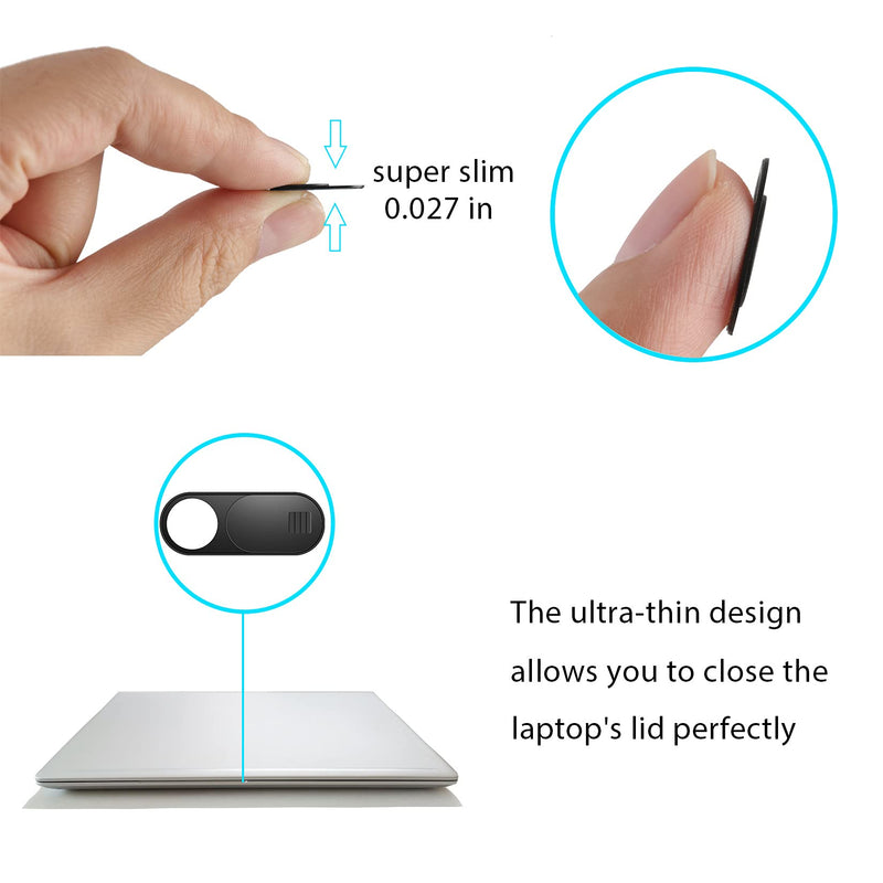 Webcam Cover Slide, 14 Pack Webcam Cover, Ultra-Thin Camera Cover for Laptop, Desktop, PC, MacBook, iPad, Tablet, iPhone, Cell Phone, Laptop Camera Cover Slide to Protect Your Privacy(Black) Black (Small 8 Pcs+Large 6 Pcs)