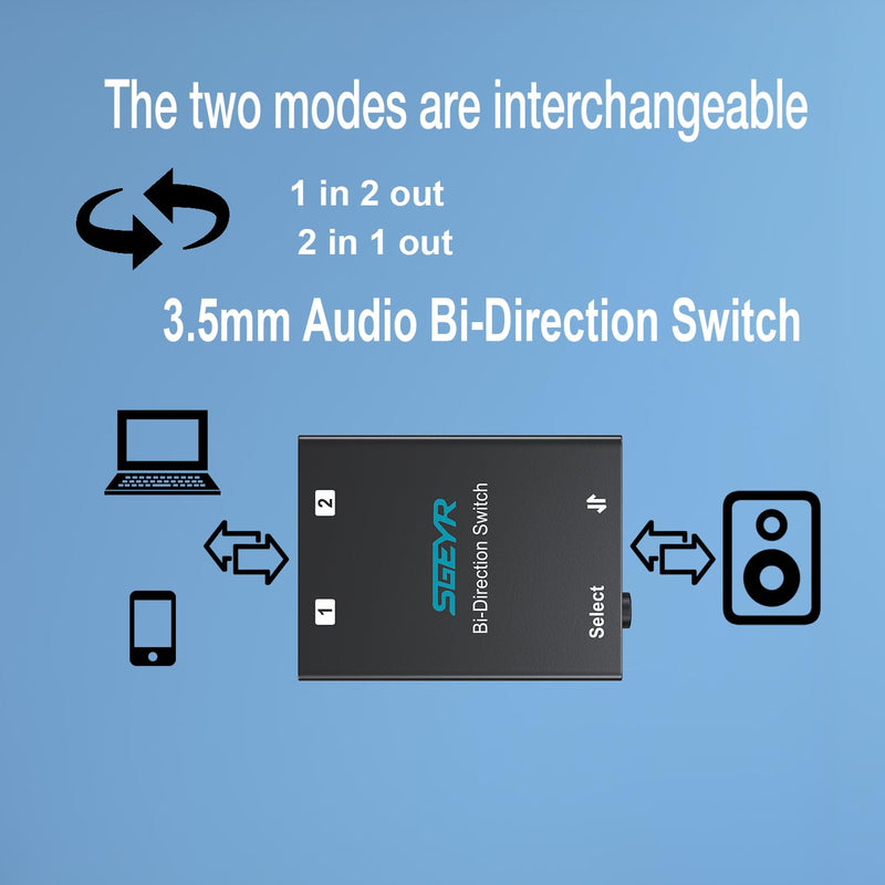 SGEYR Audio Switcher 3.5mm Bi-Direction Switch 2-in-1 Out/ 1-in-2 Out Audio Stereo Mixer Mini Sound Mixer for PC Versatile Connectivity