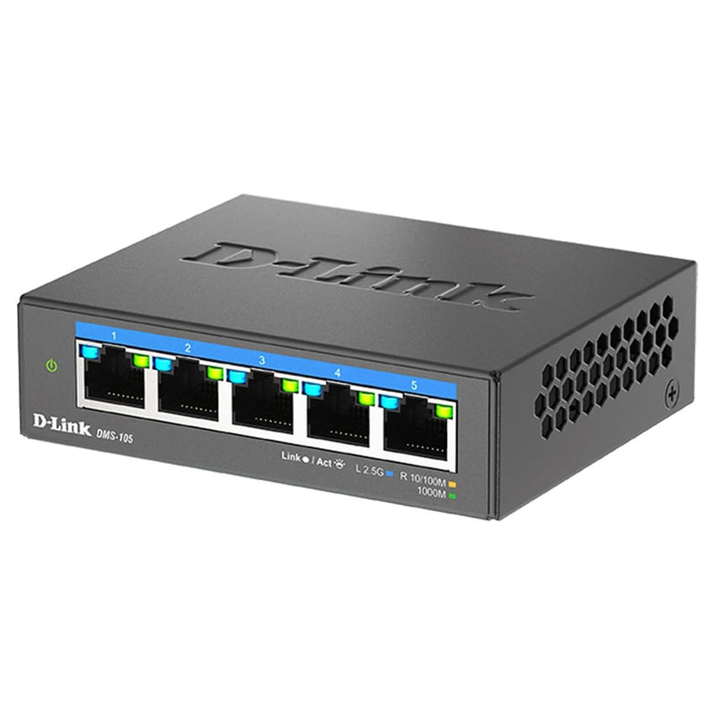 D-Link 5-Port 2.5G Unmanaged Ethernet Switch for Office, Media or Gaming | (DMS-105) Multi-Gig Fanless Sturdy Metal, Desktop/Wall, LED Speed Indicator, QoS, Shielded Ports, Energy Saving, Plug&Play 5 Port Multi-Gig 2.5Gb