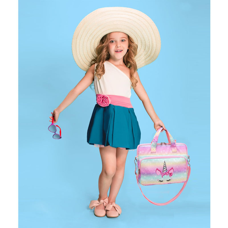 [AUSTRALIA] - Octsky Tablet Sleeve Bag Kids Tablet Carrying Sleeve Bag 12.5 Inch Tablet Protective Bag with Shoulder Strap, Soft Lining Unicorn Bow 