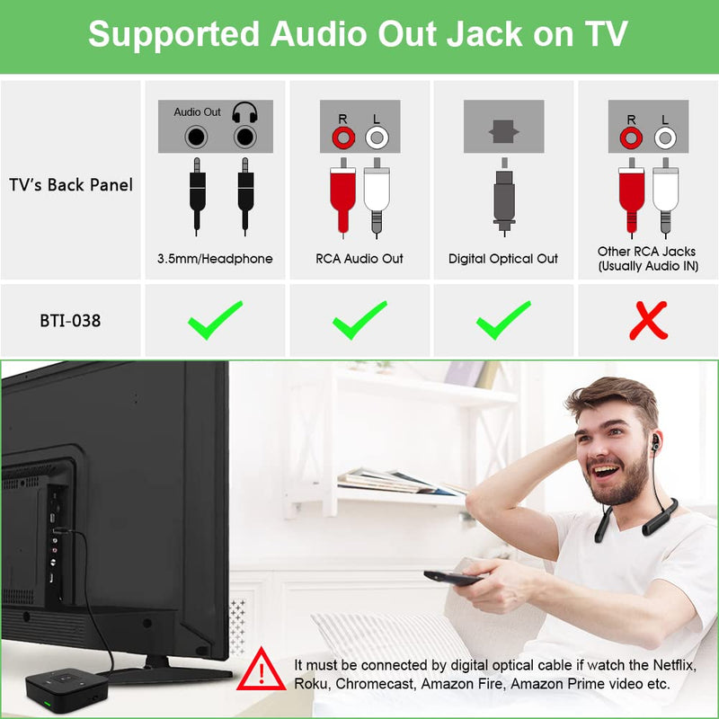 [AUSTRALIA] - Golvery Bluetooth 5.0 Transmitter Receiver for TV Airplane, 2 in 1 Bluetooth Adapter for PC/DVD/MP3/Home Stereo/Speaker/Gym, Optical/RCA/AUX Connection, 25 Hours Playtime, Dual Link, Volume Control Brown 