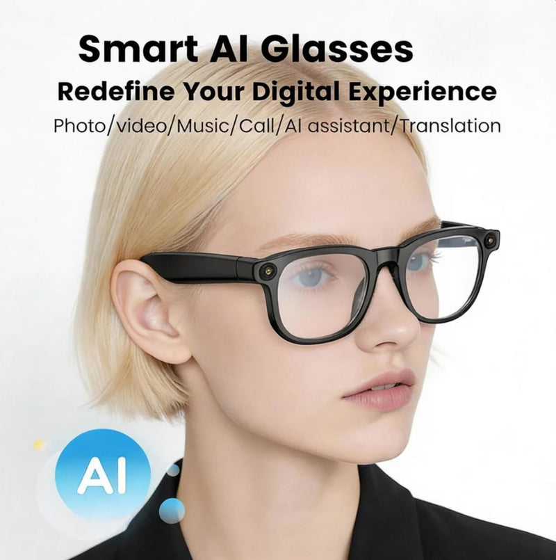 REEDTOCK Smart AI Glasses with 4K Camera, HD1080P Video Recording Glasses | Bluetooth Camera Glasses, Noise Cancellation, Voice Assistant, Translation, TR90 Frame -for Outdoor, Travel, Vlogging Photochromic Lenses