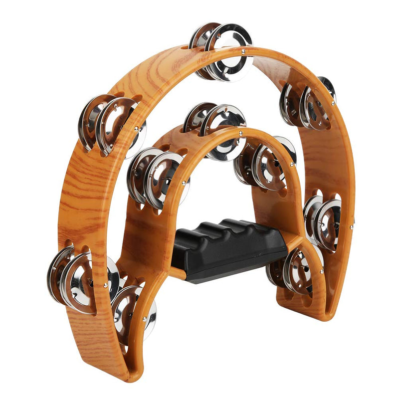 Metal Tambourine Half Moon Musical Instruments, Double Row Metal Jingles Hand Held Instruments Percussion with Ergonomic Handle Grip Tambourines for Adults