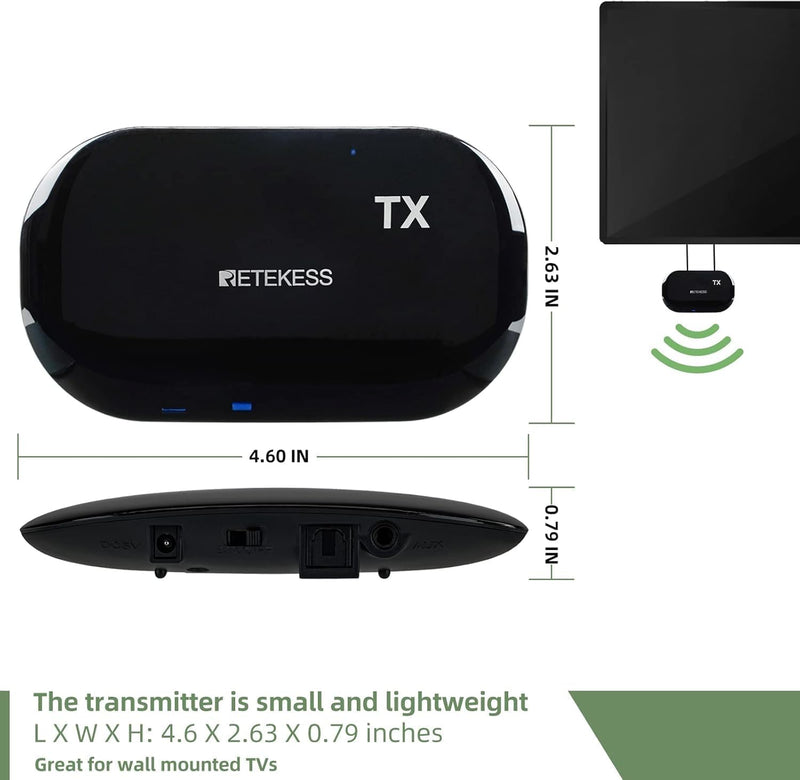 Retekess TA005 Wireless Headphones for TV Watching,TV Headphones for Senior | for Seniors, Elderly, Family, Support Stereo,A/B Channel,30m,Support AUX,RCA and Optical Input