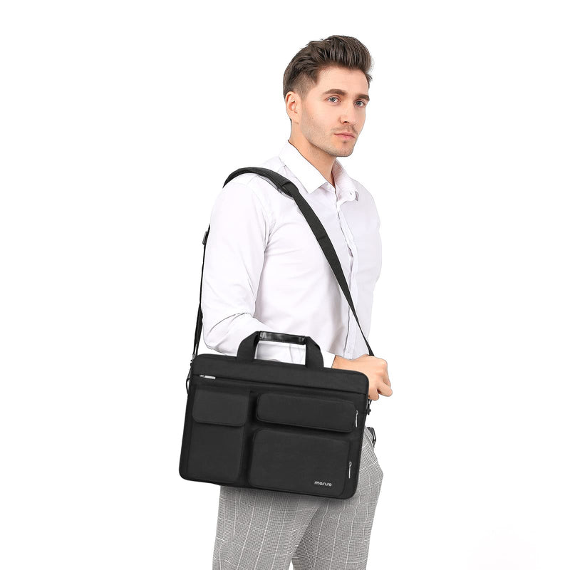 MOSISO Laptop Shoulder Bag Compatible with MacBook Air 15 inch M3 M2 2024 2023/Pro 16 M3 M2 M1 2024-2019,15-15.6 inch Notebook with 2 Raised&1 Flapover&1 Horizontal Pocket&Handle&Belt, Black 16 inch