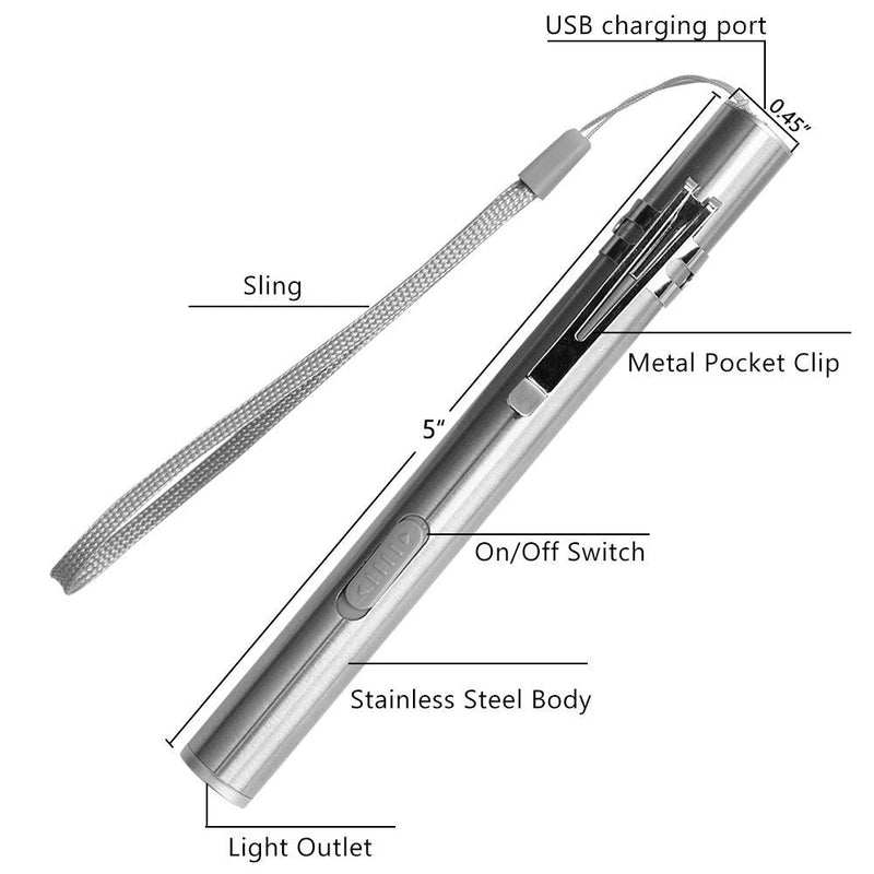 LEAGY Pen Lights for Nurses USB Rechargeable Nursing Penlight Flashlights 2 Pack White Light for Medical Students Doctors Stainless Steel Body Pack of 2 White Light