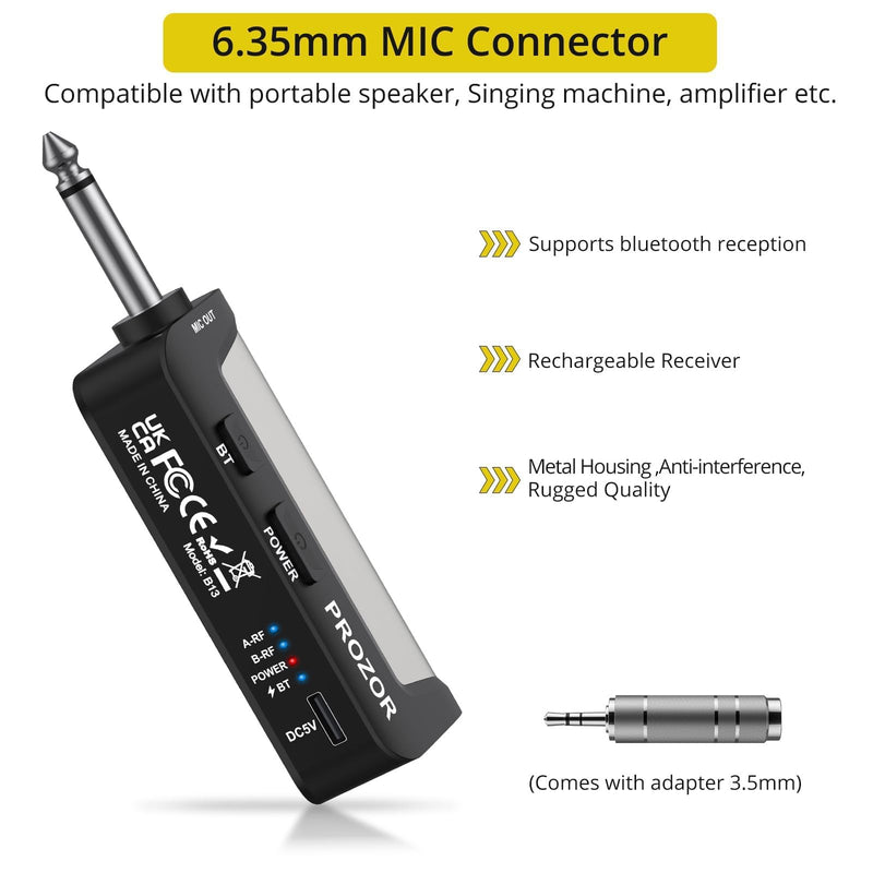 PROZOR UHF Wireless Microphone with Volume Treble Bass Echo Control, Wireless Rechargeable Mic Dual Handheld Dynamic Mic System with Rechargeable Receiver, for Karaoke Machines, DJ, Church, Weddings Rechargeable Portable Bluetooth UHF Mic – Echo Control