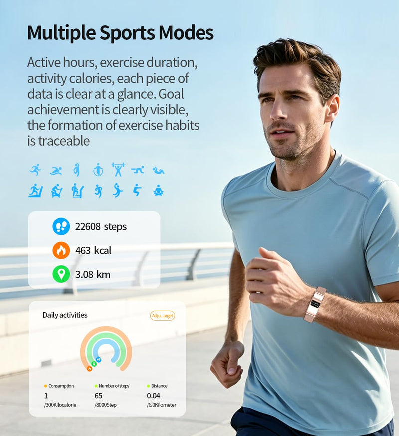 Smart Bragelet Health &-Fitness-Tracker with Stress Management, Workout Intensity, Sleep Tracking, 24/7 Heart Rate and More, Midnight Black/Rose Gold (Mesh Gold) Mesh Gold
