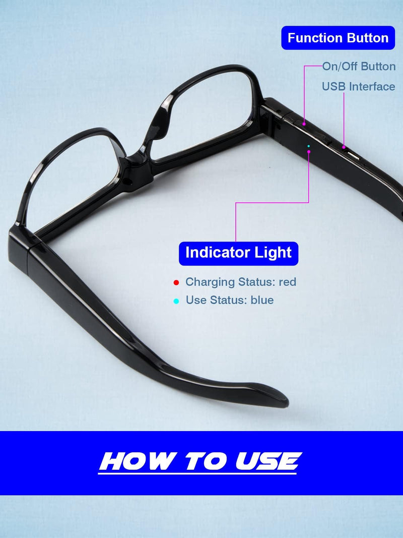 Camera Glasses Smart Video Glasses,HD 1080p Recording Outdoor Sport Glasses with Camera Wearable Eyeglass Built-in 32G Memory Card，Perfect for Outdoor Travel, Driving, and Hiking. Black