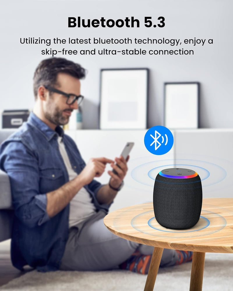 Bluetooth Speakers,Portable Wireless Speaker with 15W Stereo Sound, IPX6 Waterproof Speaker with LED Light, Bluetooth TWS, Portable Speaker for Shower Outdoor Party Beach Camping 1PCS-Black