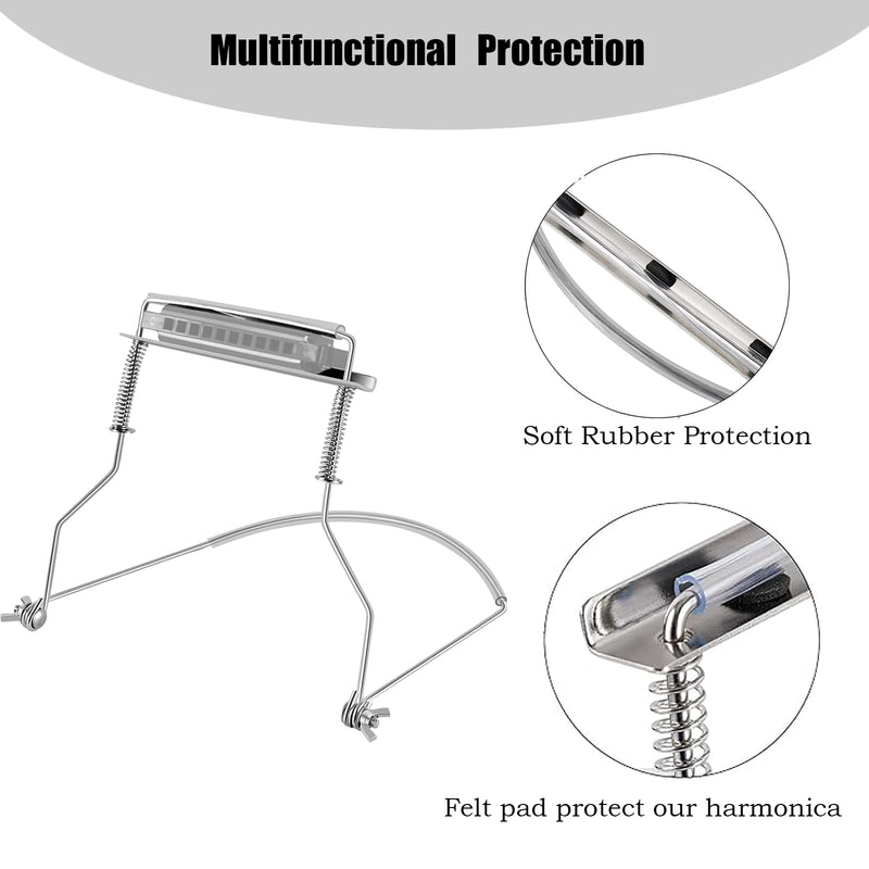 Harmonica Holder Set - 10 Hole Diatonic Blues Harmonica in C Key, Adjustable Holder for Beginners to Professionals Slivers