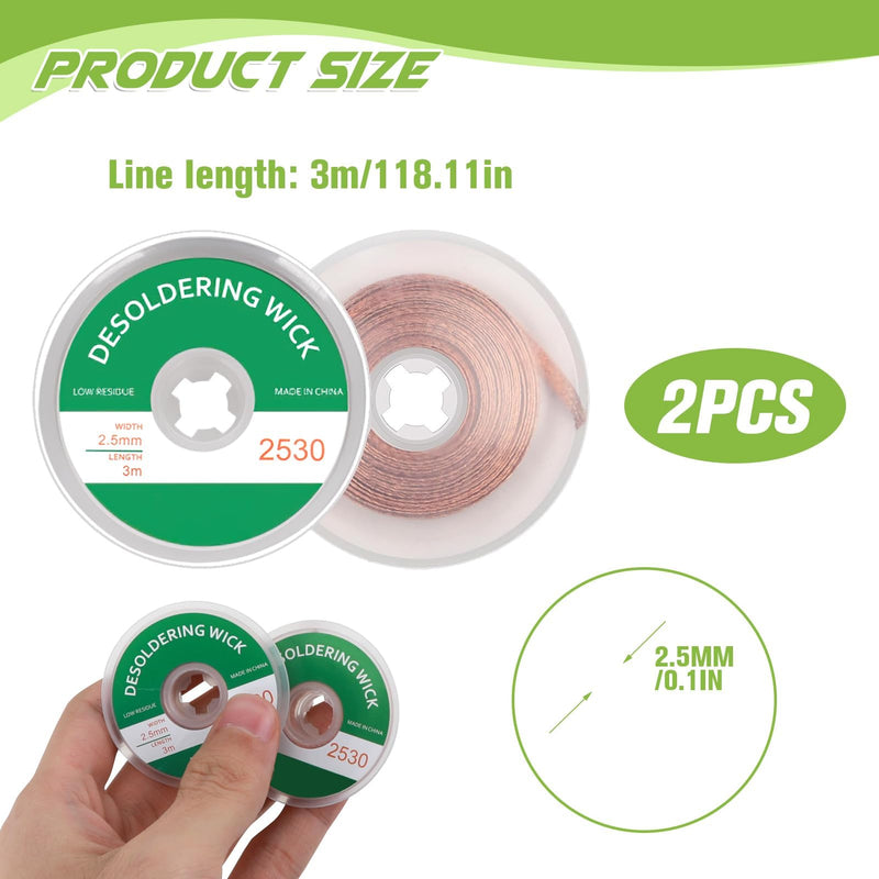 2 Pieces Copper Desoldering Wire 2.5mm x 3cm x 2 Desoldering Wire Copper Desoldering Wire for Removing Solder Joints and Disassembling Electrical Components