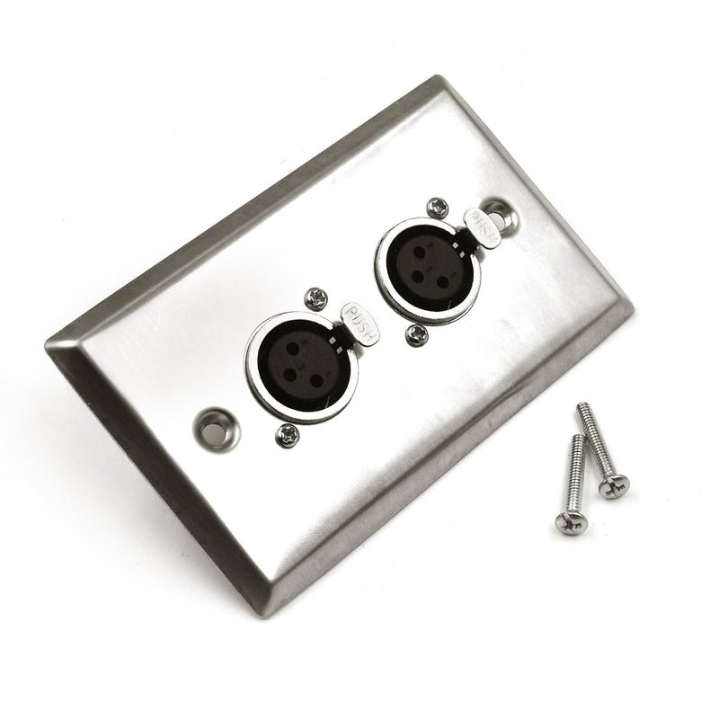 Dual XLR Plugs and Plates Audio Speakers Dual XLR Female Connectors Stainless Steel Wall Plate (2pack) Silver Dual XLR Female Plate(V)