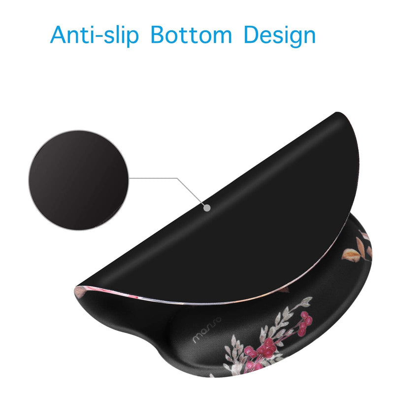 MOSISO Mouse Pad with Wrist Rest Support, Peony Ergonomic Mousepad Non-Slip Base Comfortable Home/Office Pain Relief & Easy Typing Cushion for Laptop with Neoprene Cloth & Raised Memory Foam, Black