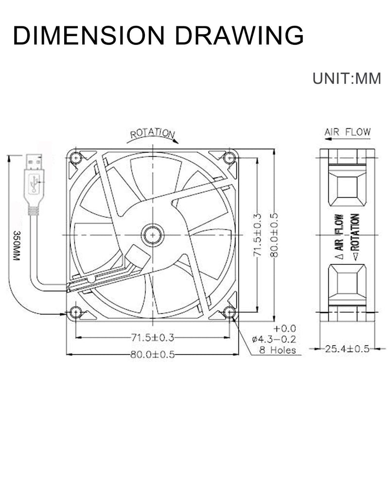 GDSTIME Dual 80mm USB Fan 80mm x 25mm 5V for Receiver DVR Playstation Xbox Computer Cabinet Cooling 80x80x25mm