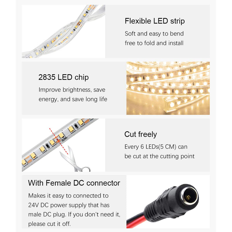 [AUSTRALIA] - ALITOVE LED Strip Lights Warm White Waterproof 32.8ft 1200 LEDs 2835 SMD 24V DC 3500K Outdoor LED Flexible Ribbon for Kitchen Bedroom Garden Under-cabinet Backyard Hallways(No Power Supply & Adhesive) SMD 10M IP67 