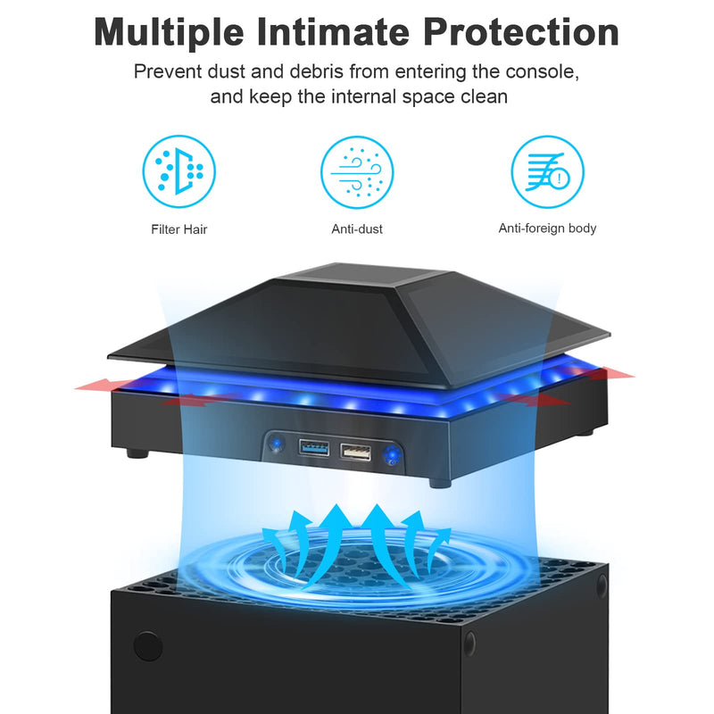 Cooling Fan for Xbox Series X Silent Absorb Fan Cooler with 2 USB Port and Xbox Series X Dust Cover Turbo Temperature Control Fan External Cooling System