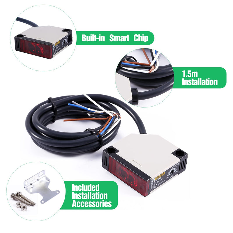 Roberee Reflection Light Barrier, E3JK-R4M1 Reflection Photoelectric Sensor AC 90-250V 3A Photoelectric Switch for Automatic Garage Door Alarm Sensor DIY Sensor Stair Light
