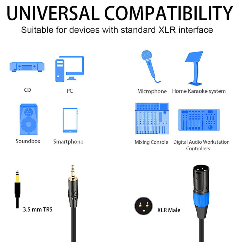 3.5mm to XLR Cable, XLR to 3.5mm Unbalanced Aux Micphone Cbale, 1/8 inch Mini Jack Stereo to XLR Male Cord Adapter for Cell Phone, Laptop, Speaker, Mixer - 3.3ft 3.3 feet