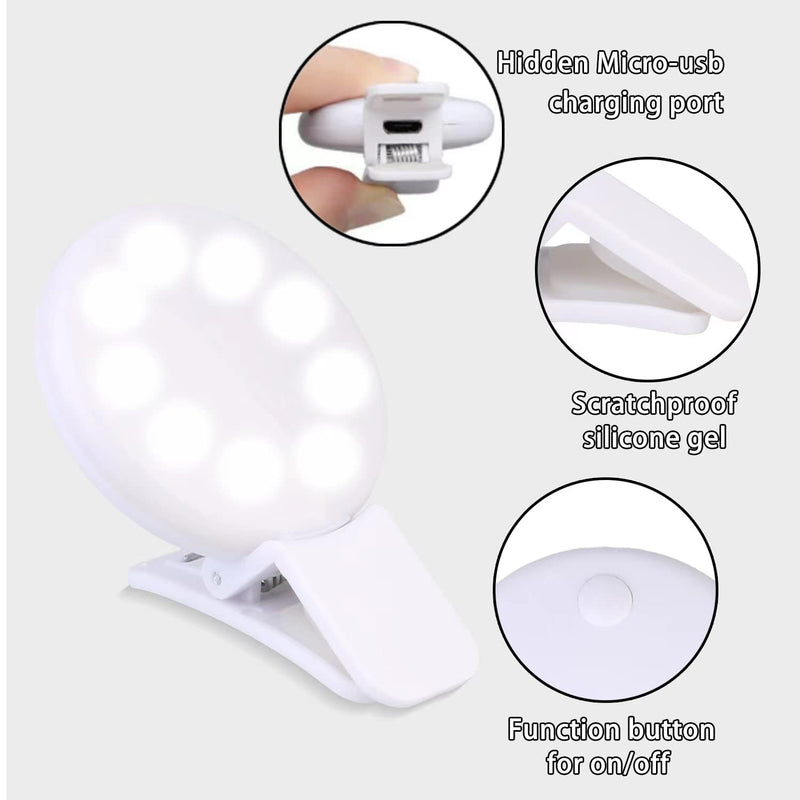 Mini Ring Light for Phone, Starkik Rechargeable Cell Phone Selfie Light Clip On for iPhone, Laptop, Make up, Portable Phone Light (White) mini ring light M
