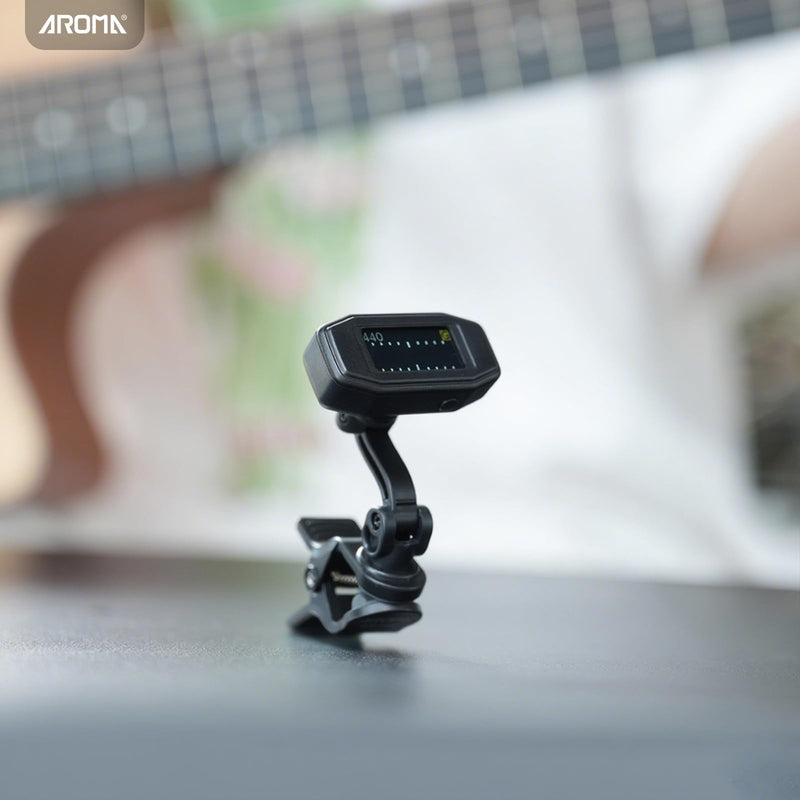 Aroma Guitar Tuner Clip On Rechargeable Chromatic Tuner for Guitar Bass Ukulele Violin Mandolin with TFT Screen Easy to Read in Strong Light