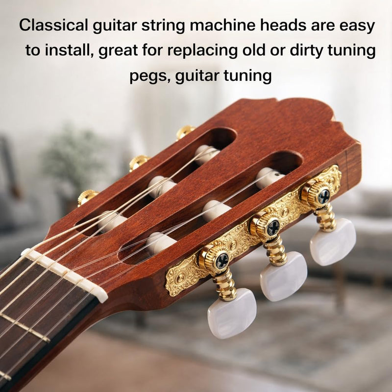 [AUSTRALIA] - 2Pcs Guitar Tuners Machine Head, Classical Guitar String Machine Heads Tuning Pegs Keys Tuners Set White Button 