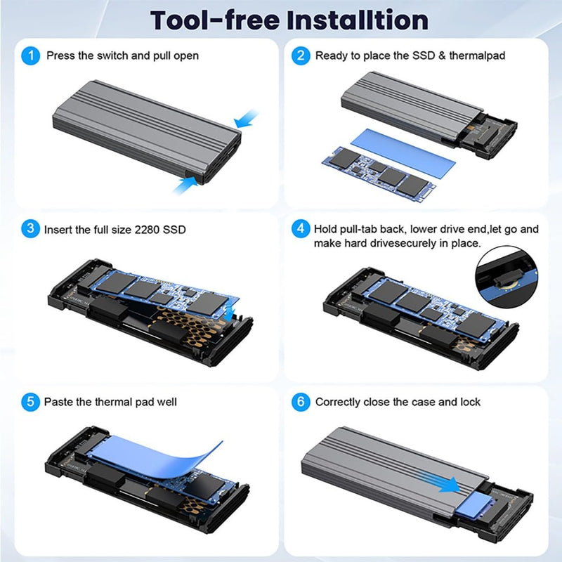 ChenYang USB 3.2 to M.2 NVME/SATA SSD Enclosure Reader,USB 3.2 Gen 2x2 20Gbps Tool Free Enclosure Adapter Support 2242/2260/2280mm with RTL9220 Chipset NVME/NGFF - USB 3.2 20Gbps