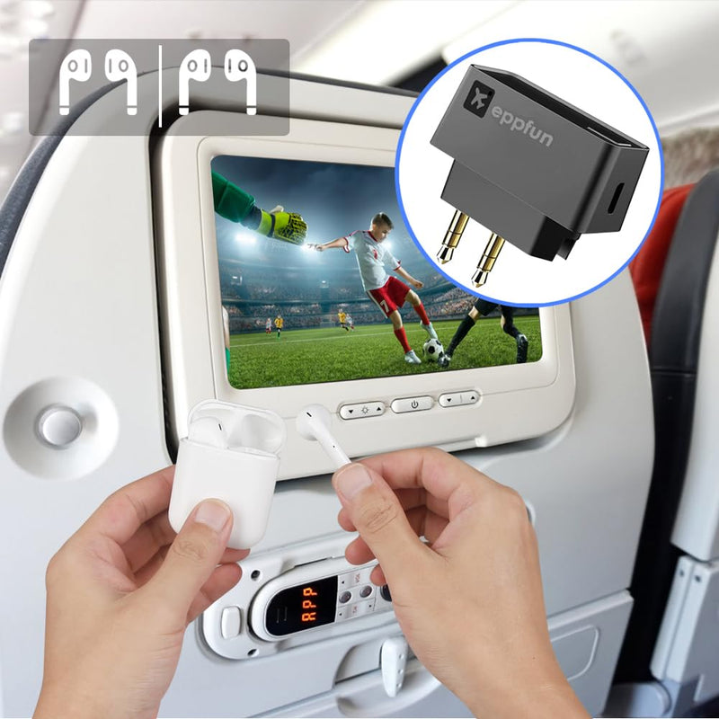 [AUSTRALIA] - eppfun Professional Bluetooth 5.2 Transmitter for Airplane, Dual Connection Wireless Audio Adapter with aptX Low Latency/Aptx HD for Earbuds/Headphones 