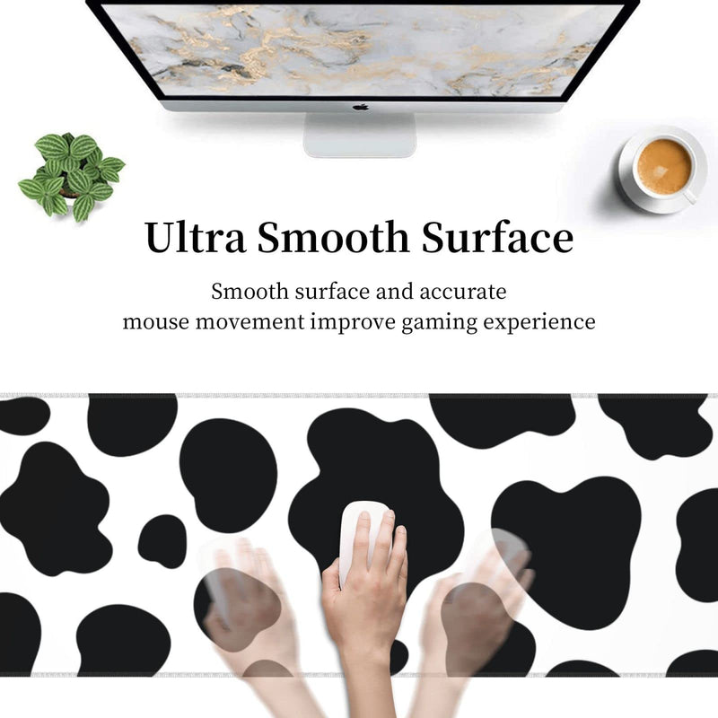 Cow Print Gaming Mouse Pad Non Slip Large Mousepad Stitched Edge Rubber Base Desk Mat for Laptop PC Computer Cow Print One Size