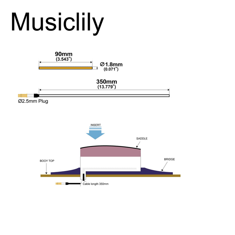 Musiclily Sensitive Saddle Bridge Soft Piezo Cable Pickup for Acoustic Guitar Replacement