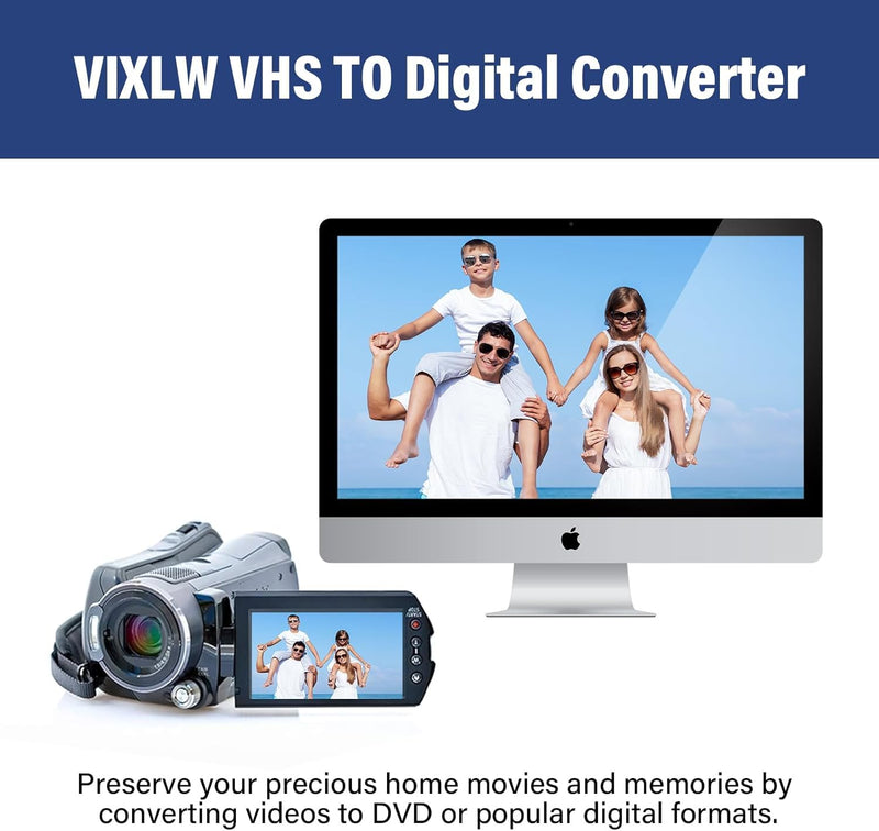VHS TO Digital Converter, USB Video Capture Card, Video Capture Device, RCA TO USB Converter,Convert VHS VCR Hi8 Mini DV to Digital/DVD,For Tape Player Camcorder Camera PC TV,Windows Mac OS Compatible White