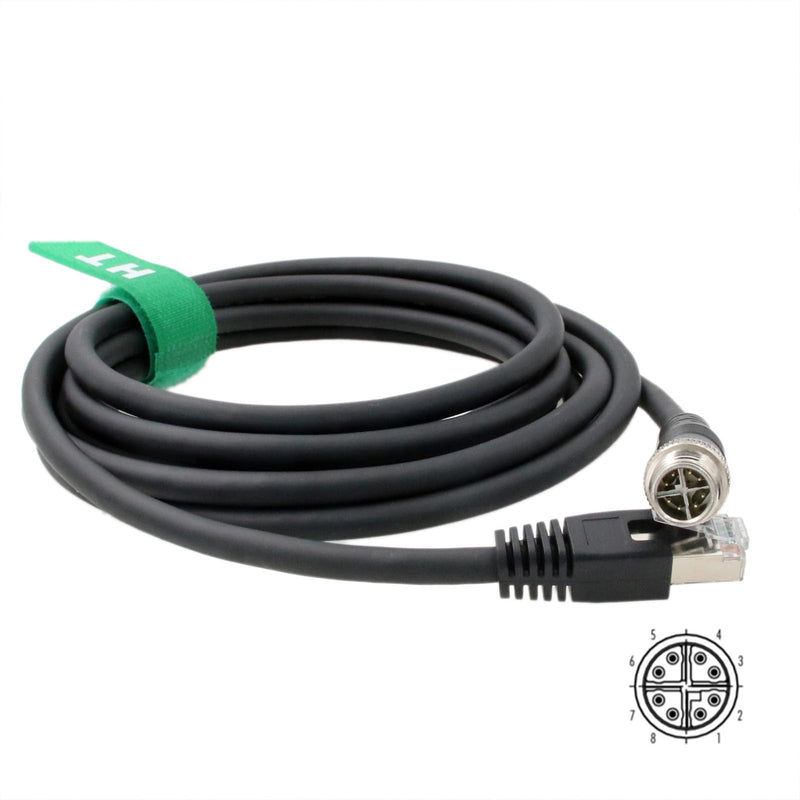 HangTon Ethernet Cable for Cognex Basler Baumer Camera Sensor GigE Vision Application High Speed Network M12 8 Pin X-Coding to RJ45 Cat 6A 16.4ft 5 meters