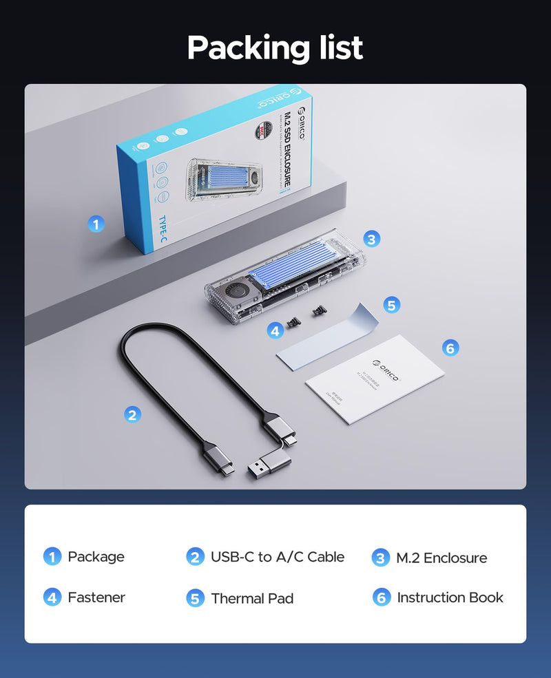 ORICO 40Gbps M.2 NVMe SSD Enclosure with Built-in Cooling Fan, Tool-Free, Support 2230 2242 2260 2280(M Key), Compatible with Thunderbolt 4/3 USB4/3.2-TCM2U4-BLUE