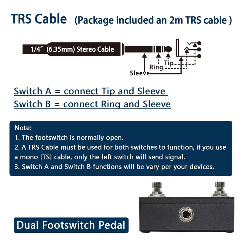 Dual Switch Pedal for Guitar Effect Pedal With TRS Cable (Unlatch Dual Switch) Unlatch Dual Switch