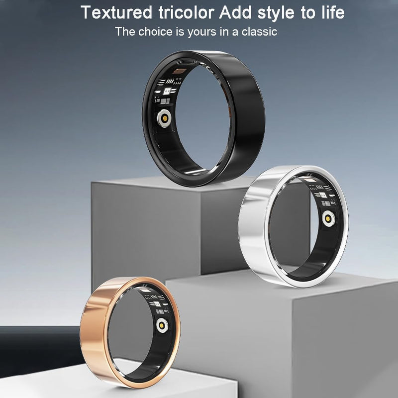 Smart Ring, No Subscription Fee, Heart Rate/Blood Oxygen/Sleep Monitor, Pedometer,IP68 Waterproof Fitness Tracker for iPhone &Android Black 9