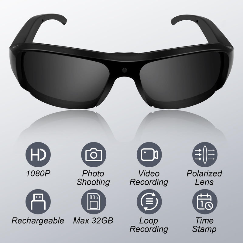 Camera Sunglasses Sports Action Camera Glasses 1080P Video Smart Glasses Cam UV Protection Polarized Lens Support Photos/Videos Recording mit 16GB Micro SD Card & Card Reader for Outdoor Activities 16.0 GB