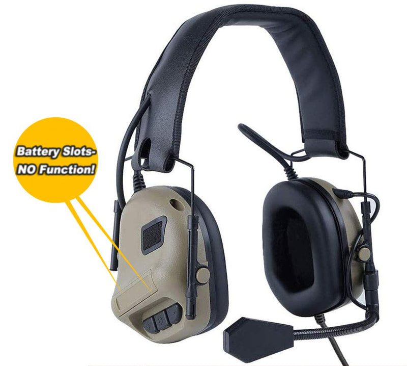 ATAIRSOFT Tactical Headset Wargame Hunting Headphone for Military Walkie Talkie Without Noise Cancellation Function Tan