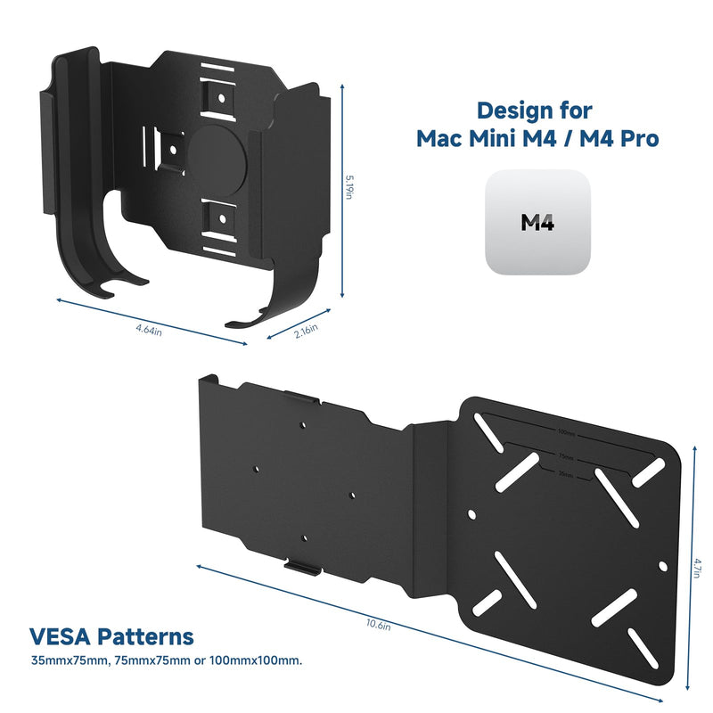for Mac mini M4 Mounting Bracket with VESA Adapter Plate | 35x75mm to 100x100mm Extension Plate, Behind Monitor/Wall/Desk Mount Holder, for Mac Mini M4 Pro & M4 Pro 2024, Sturdy Metal
