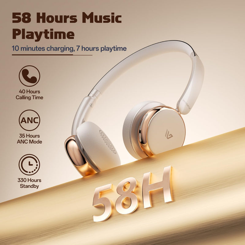 Nova Active Noise Cancelling Headphones, Wireless Over Ear Bluetooth Headphones, Bluetooth 5.4 Wireless Headset with Mic,Hi-Fi Quality Sound 58H Playtime (Sliver) Sliver