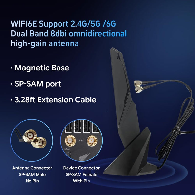 SMA WiFi 6e 2T2R Antenna 2.4G/5G Dual Band for GIGABYTE AORUS Z390 Z270 Z370 Z490 Z590 Z690 X470 X570 X570S X570I H470 H470I H610 B460 B450 B550 B560 B660 AX X299X Magnetic Base PC Desktop