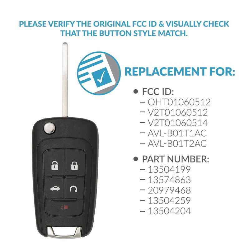 Keyless2Go Replacement for New Keyless Remote 5 Button Flip Car Key Fob for Vehicles that Use FCC OHT01060512 (2 Pack)